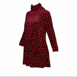 Turtleneck Velvet Dress Animal Print Long Sleeve